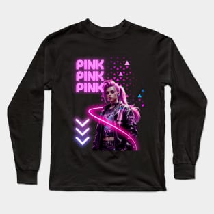 Cyberpunk 3D Video Game Chic – Pink Tee Edition Long Sleeve T-Shirt